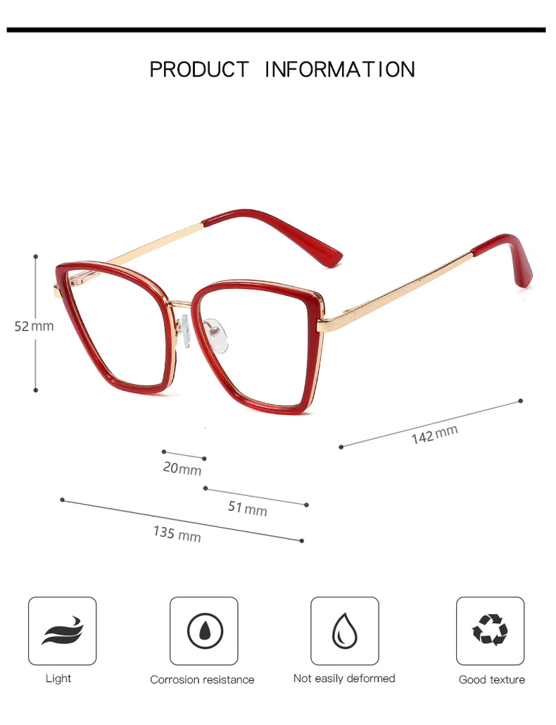 Hotony Optische Gläser Rahmen Rezept Blau Licht Blockieren Brillen UV400 Frauen Brille Anti-Beständig Staub Proof Mode – Detail 3