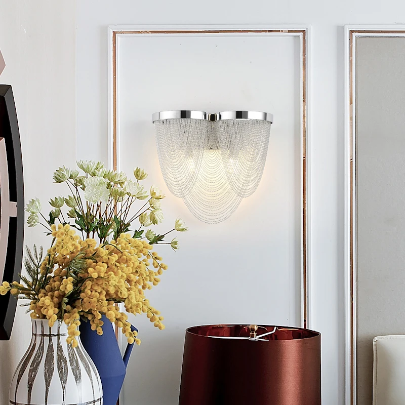 Современный серебристный декоративный настенный светильник для гостиной Настенный светильник со серебряной бахромой Для спальни Алюминиевая бра на кухню модная настенная лампа с подвеской