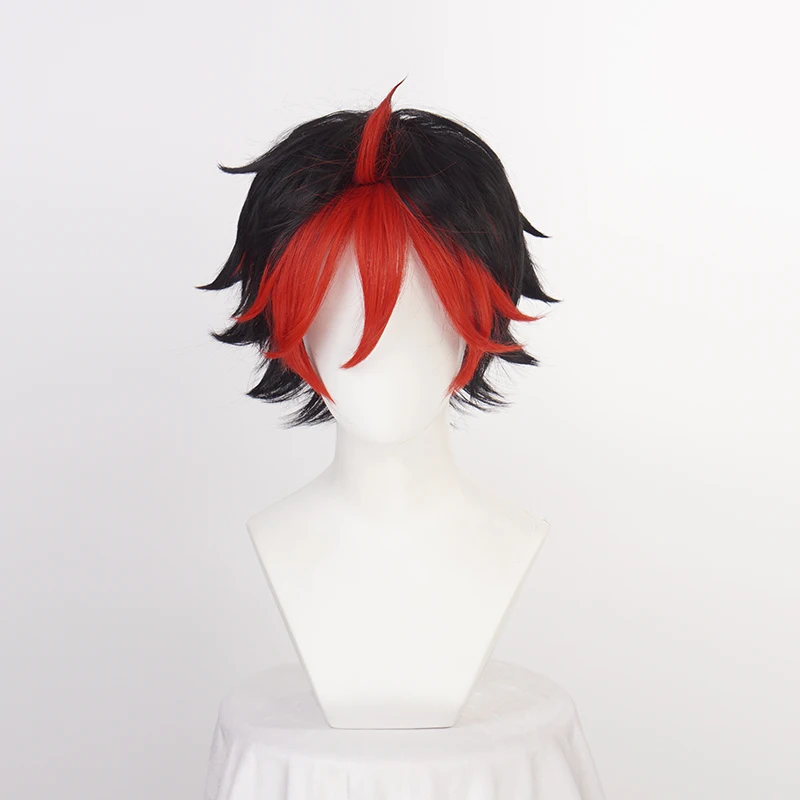 Show By Rock!! Crow Guren Cosplay Wig Short Black Red Bangs Mixed Heat Resistant Synthetic Hair Halloween Party + Wig Cap