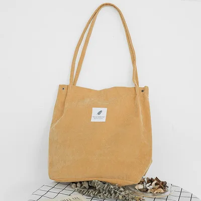 JIULIN, Женская Вельветовая сумка на плечо, многоразовые сумки для покупок, Повседневная Сумка-тоут, женская сумка для определенного количества, Прямая поставка - Цвет: Цвет: желтый
