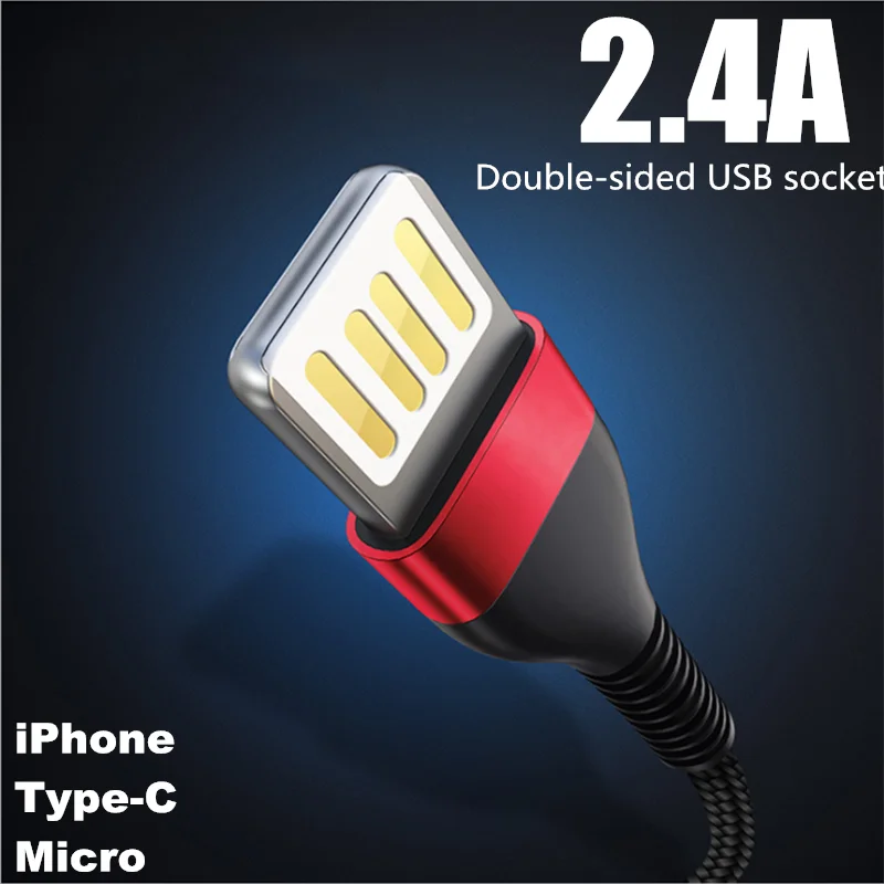 Двухсторонний USB кабель для iPhone S10 S9 Quick Charge 2,4 кабель USB C Быстрая зарядка для huawei P30 Xiaomi USB-C зарядное устройство