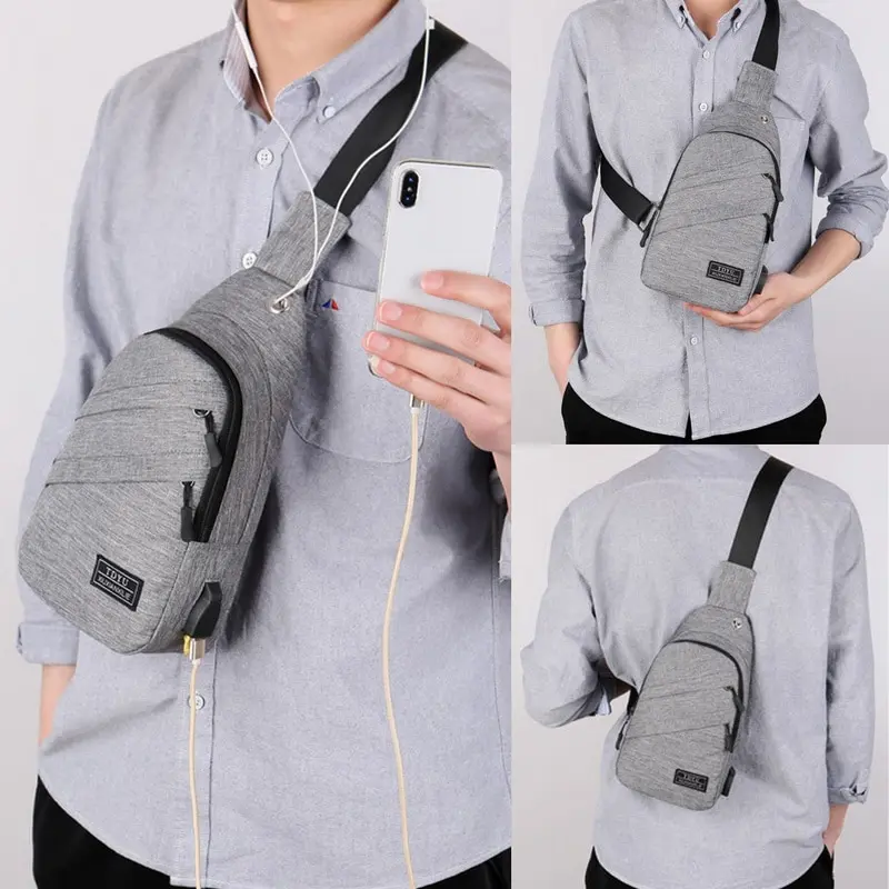 USB Charging Shoulder Bag  Anti-theft chest bag casual waterproof diagonal bag version of the headset hole bags  Shoulder Bag
