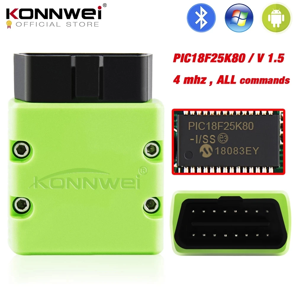 

KONNWEI Elm327 V1.5 Bluetooth KW902 OBD2 Elm 327 V 1.5 OBD 2 Car Diagnostic-Tool Scanner V1.5 Chip PIC18F25K80 ELM327 on Android