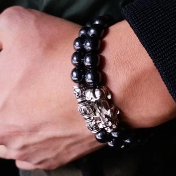 

Feng Shui Magnetic Hematite Stretch Beads Bracelet Men Women Unisex Wristband Pixiu Wealth and Good Luck Pi Yao Black Bracelet