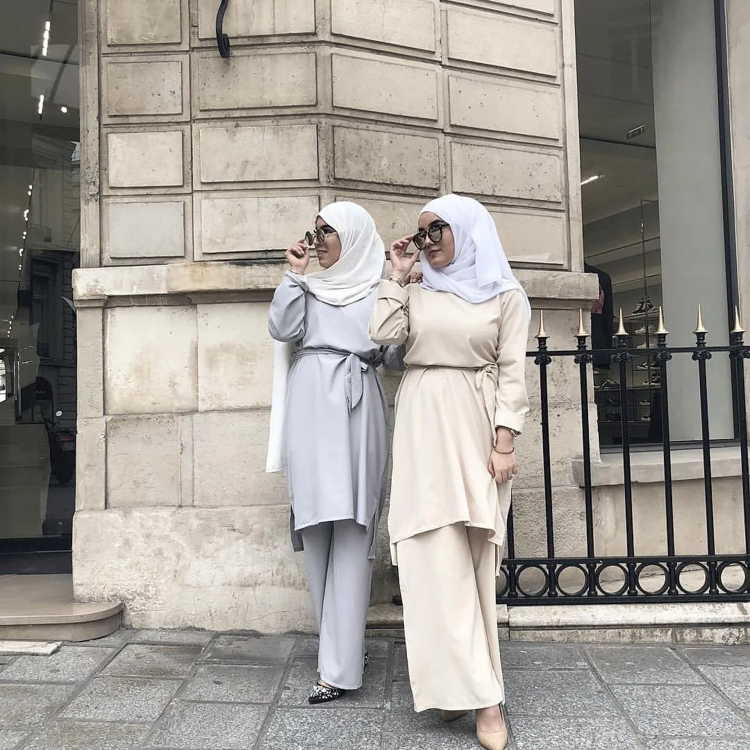 Мусульманский Топ ансамбль женский 2 шт наборы Pantalon ОАЭ абайя костюмы кимоно длинный катфан Ближний Восток Рамадан Арабский исламский одежда