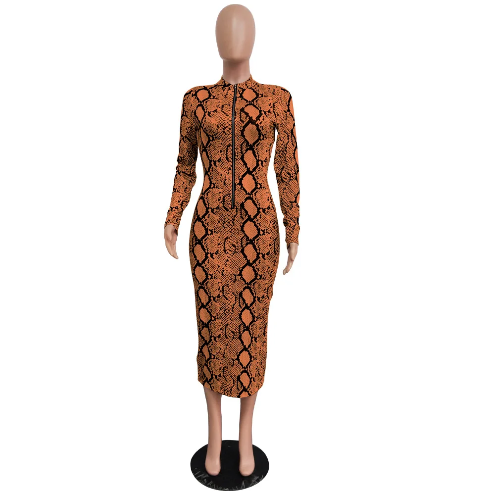 snake dress Echoine, сексуальное облегающее длинное платье со змеиным принтом, с длинным рукавом, на молнии, женское, осеннее, вечернее, вечернее, ночное платье, винтажные наряды Vestidos - Цвет: snake dress
