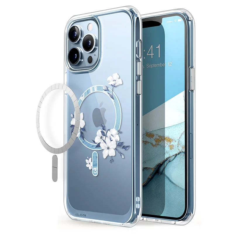 For iPhone 13 Pro Max Case 6.7 inch (2021 Release) I-BLASON Halo Slim Clear Case with TPU Inner Bumper Compatible with MagSafe phone flip cover