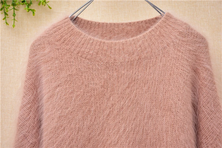Female general sweaters plush mink cashmere round neck clothes fur loose batwing sleeves sweater pullover basic autumn