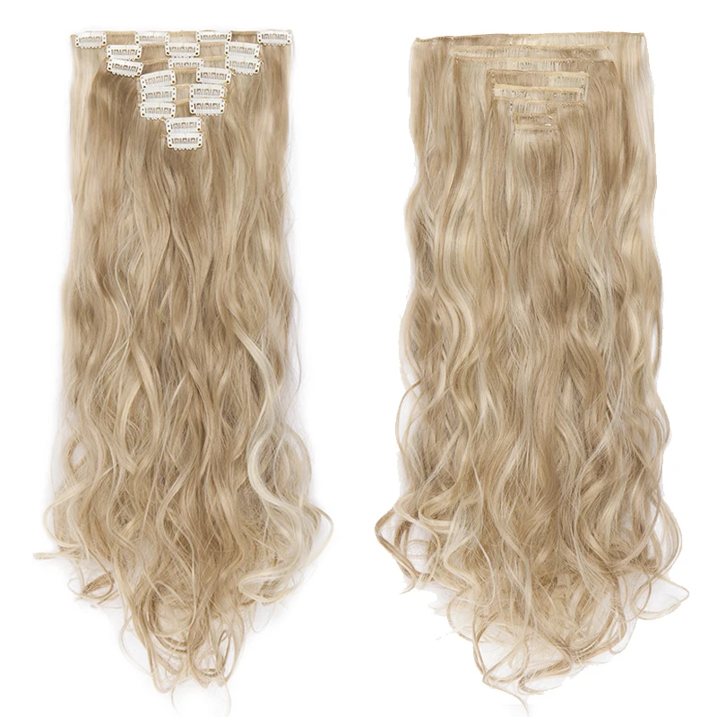 BENEHAIR Synthetic 24'' Long Wavy Clip In Hair Extension 140g Hair Piece 8Pcs/set Clips Pink Purple Blonde False