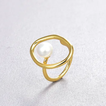 

Cmajor Sterling Silver Gold Plated Jewelry Delicate Fashion Temperament Simple Retro Ring Open Pearl Finger Ring for Women