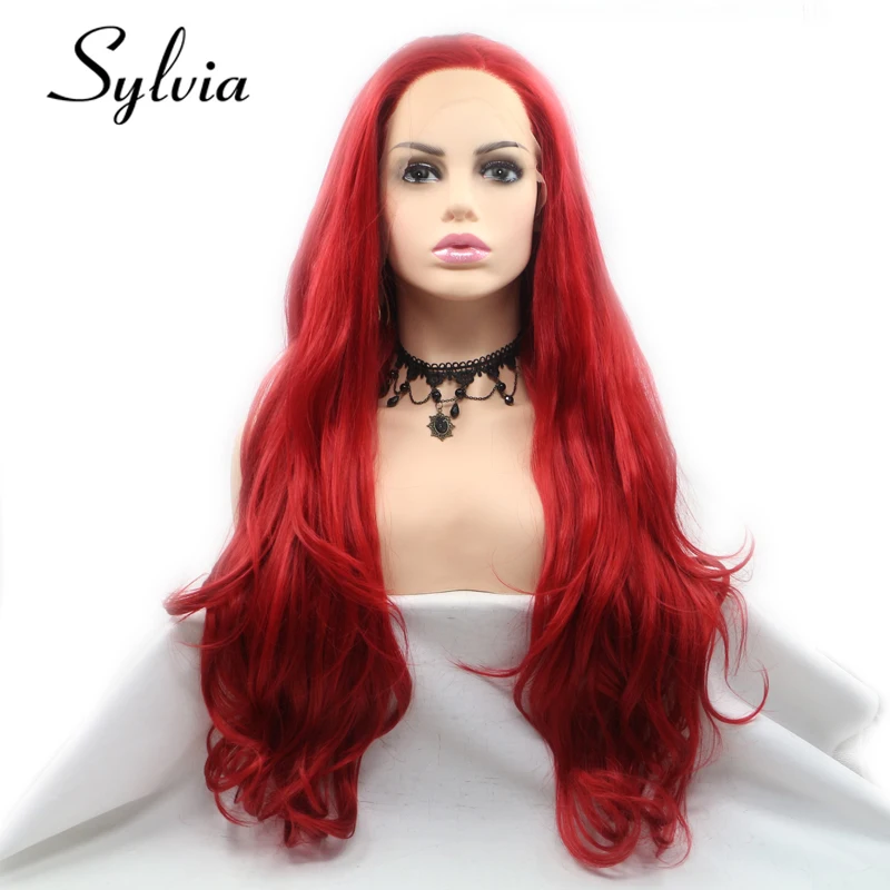 

Sylvia Red Synthetic Lace Front Wigs Body Wave Middle Part Long Heat Resistant Fiber Hair For Women