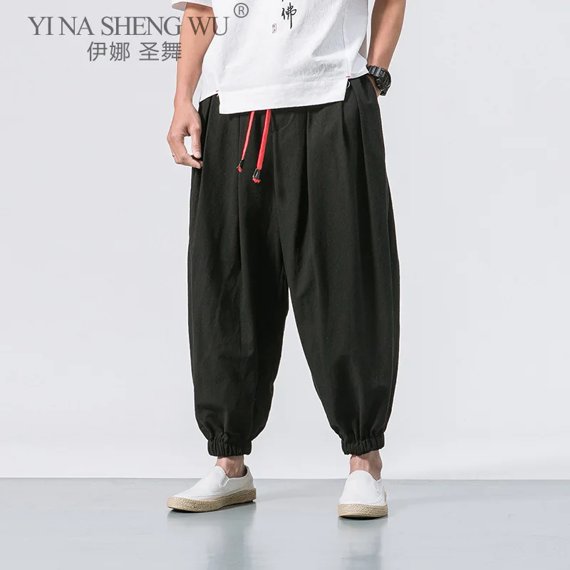 Summer Style Harem Pants Men Chinese Style Casual Loose Cotton Linen Japanese Kimono Sweatpants Jogger Pants Streetwear Trousers
