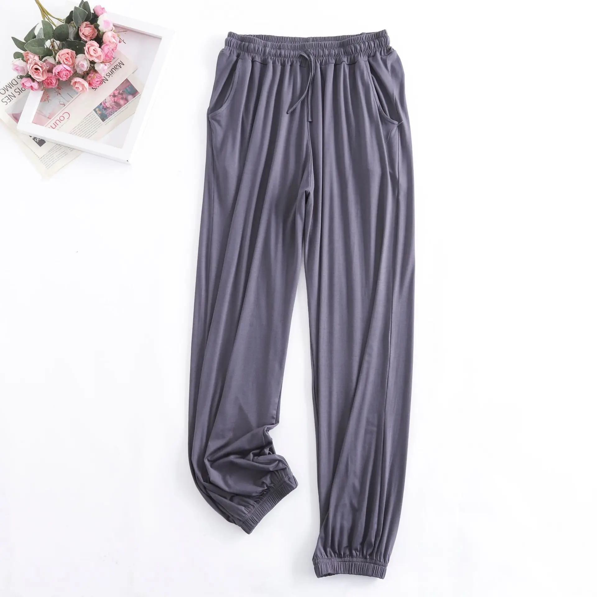 Pantalon Pour Femme New Spring Autumn Soft Modal Women's Pajamas Pant Home Wear Sleep Bottoms Wide Leg Trousers 13 Colors_ecoleips.com