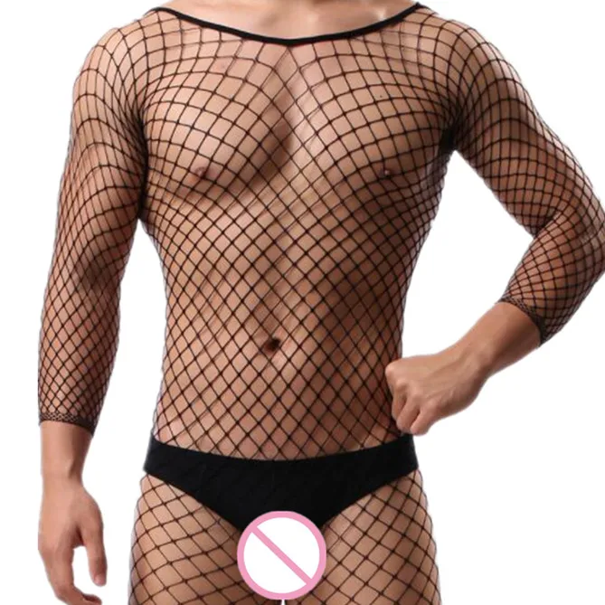 Men Underwear Fetish Gay Crossdress Open Crotch Bodystocking Sexy Male Lingerie Transparent Sleepwear Fishnet Body Stocking