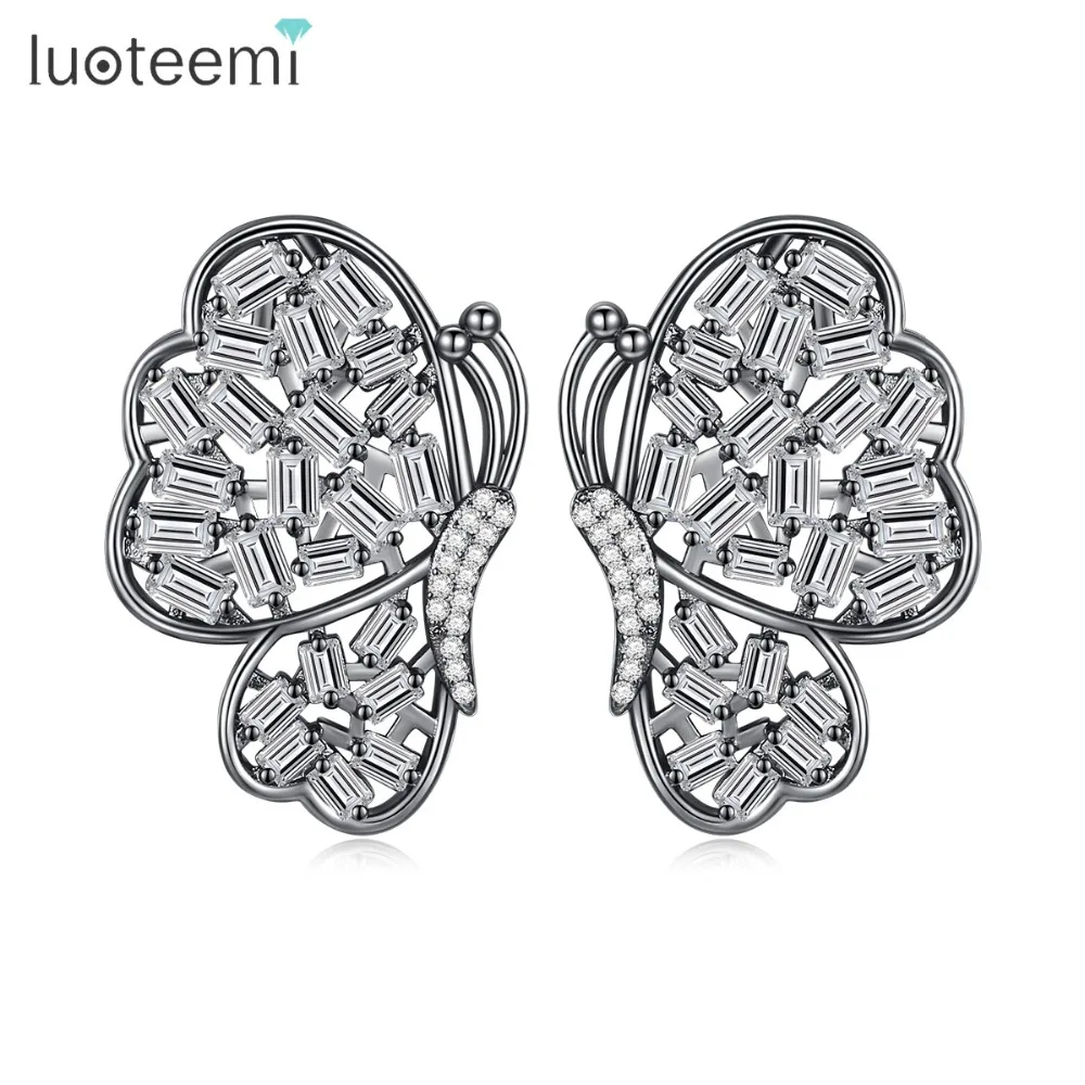 LUOTEEMI бренд бабочка серьги-гвоздики для женщин Свадебная вечеринка Роскошные
