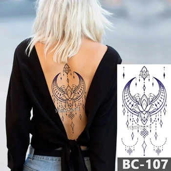 

1 Sheet Chest Body Tattoo Temporary Waterproof Jewelry Moon lotus star mystery pattern Decal Waist Art Tattoo Sticker for Women