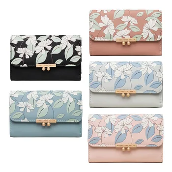 

Women Flower Wallet Three-fold PU Leather Short Wallet Pocket Zipper Coin Purse ID Credit Card Holder Money Bag Dropship New