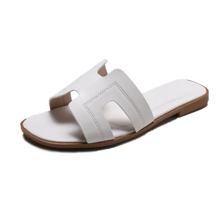 

2019 Summer Women's Slippers Solid Round Toe Casual Fashion Flat Heels All-match Non-slip Beach 35-40