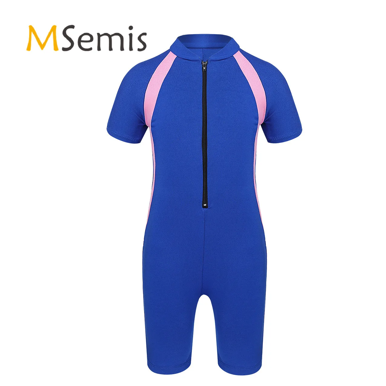 Kids Girls Wetsuit Swimsuit One-piece Short Sleeves Zippered Shorty Swimwear Bathing Suit Rash Guard Swimming Bodysuit children swimsuit