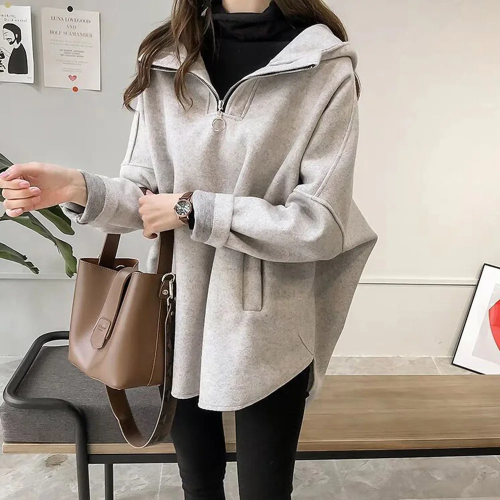 

Hoodie 2020 New Style Batwing Long Sleeve Mid-Length Cardigan Single Loose Fall Winter Suit Casual Girl