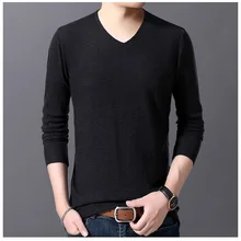 Мужские вязаные свитера с v-образным вырезом и длинными рукавами на осень и зиму, приталенная рубашка