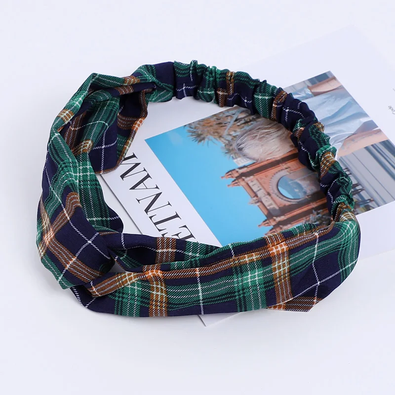 Fashion Plaid Cross Knot Headband Head Band Turban Elastic Hairband Twist Head Wrap Hair Accessories for Women Girls Headwear - Цвет: 3