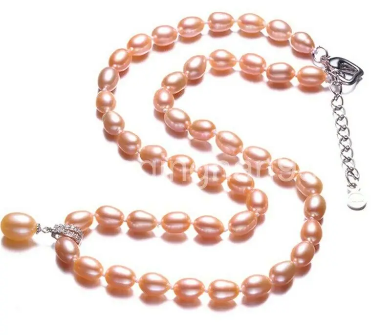 

925 Sterling Silver 8-9mm pink Freshwater cultured rice Pearl Necklace 20"