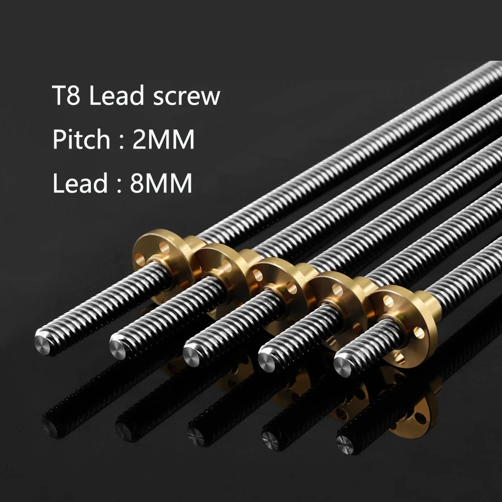 

4pcs/lot 3D Printer T8 screw 8mm Lead Screw 300mm 350mm 400mm 500mm with Brass Nut 4 Start Z Axis Linear Rail Shaft Accessories