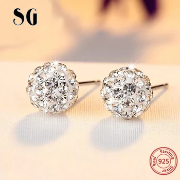 

925 sterling silver Chamberlain ball earrings female full of rhinestones shiny delicate fine Jewelry for mother