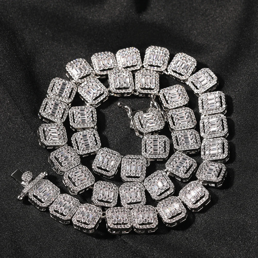 The BLING KING 10mm Baguettecz Chain Paved Bling Square Cubic Zirconia Iced Out Link Chain Necklace Hiphop Jewelry Fior Gift