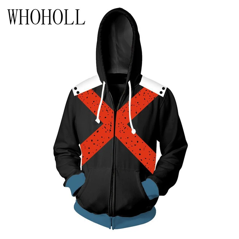 

WHOHOLL Man Womens Hoodies My Hero Academia Bakugou Shouto 3D Digital Printing Cardigan Hooded Sweatshirt Sweater Anime Print