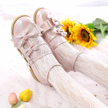 

Tea Party Sweet Lolita Shoes Women Flats Low Round Bowknot Girl Princess Kawaii Lolita Shoes Size 34-40