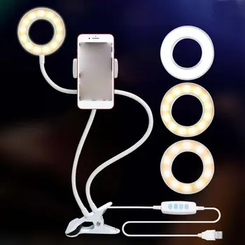 

LED Selfie Ring Light 2-in-1 Cell Phone Holder for Live Stream Phone Clip Holder Adjustable Desk Lamp Makeup Light dropship