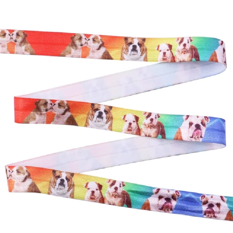 

50 ярдов, 5/8 дюйма, 16 мм, эластичная лента для волос «сделай сам» с принтом милой собаки