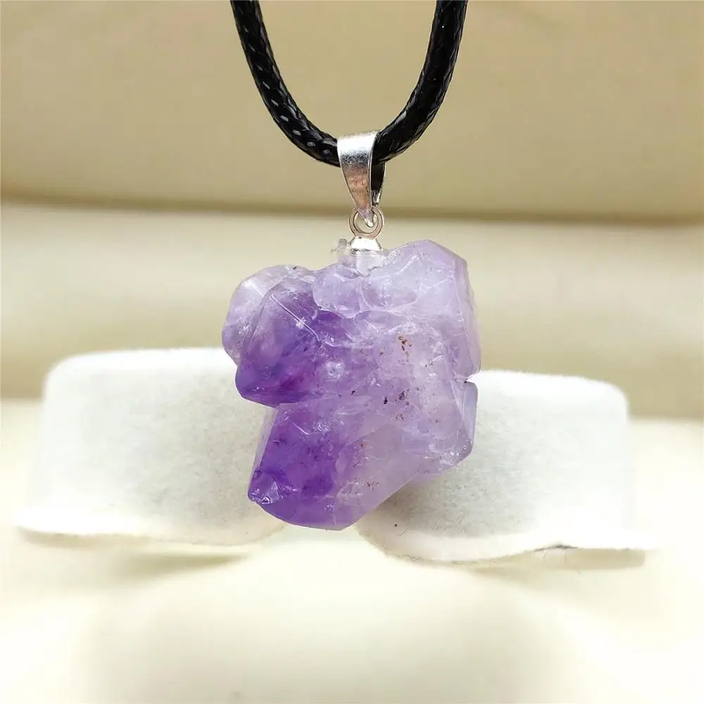 

100% Natural Lavender Amethyst Quartz Purple Raw Material Crystal Pendant Women Men 24x18mm Healing Stone AAAA