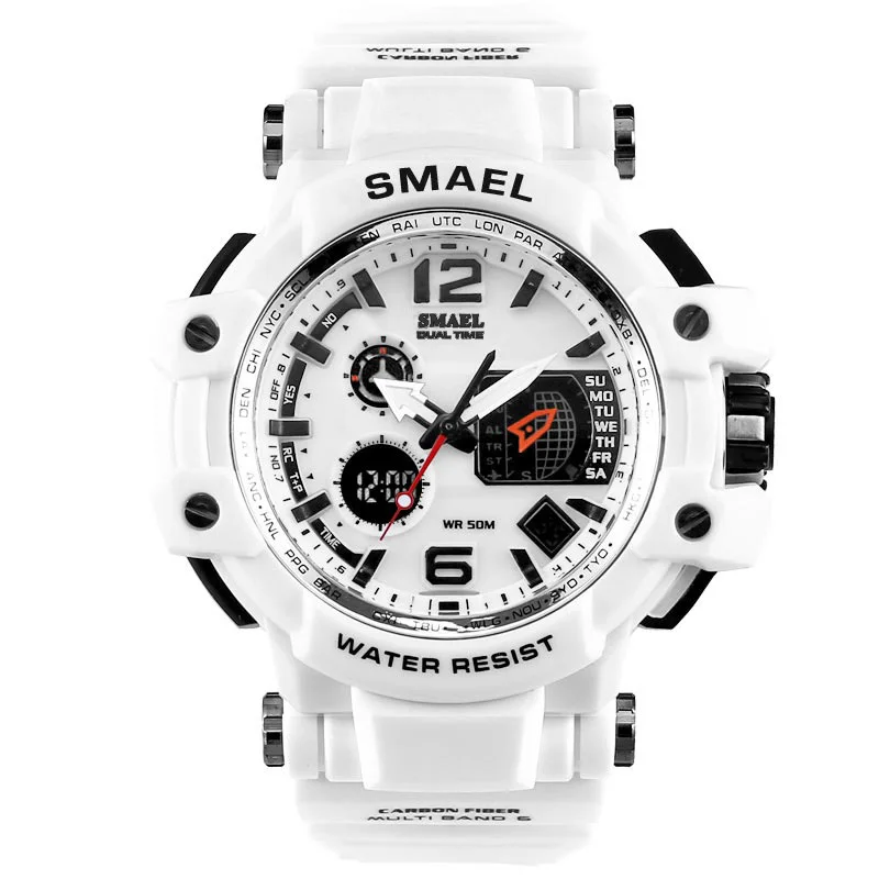 white SMAEL 1509, мужские военные часы, спортивные водонепроницаемые кварцевые наручные часы, мужской светодиодный цифровой двойной наручные часы, Брендовые спортивные часы - Цвет: white
