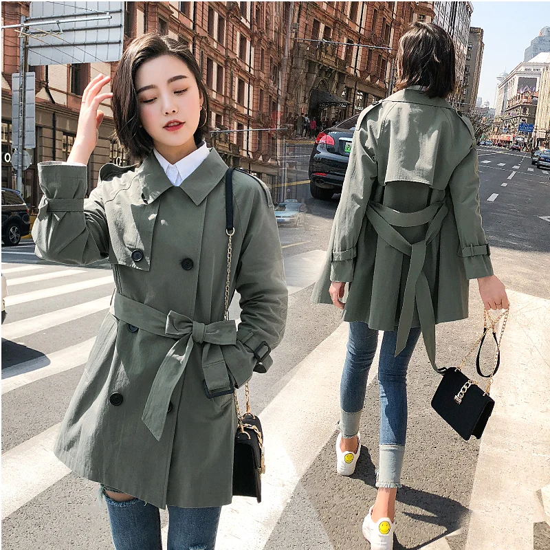 

4 Colors Autumn Women Trench Coat Long Sleeve Double Breasted Coat Sashes Adjustable Outwear OL Casual Fashion Clothes Street
