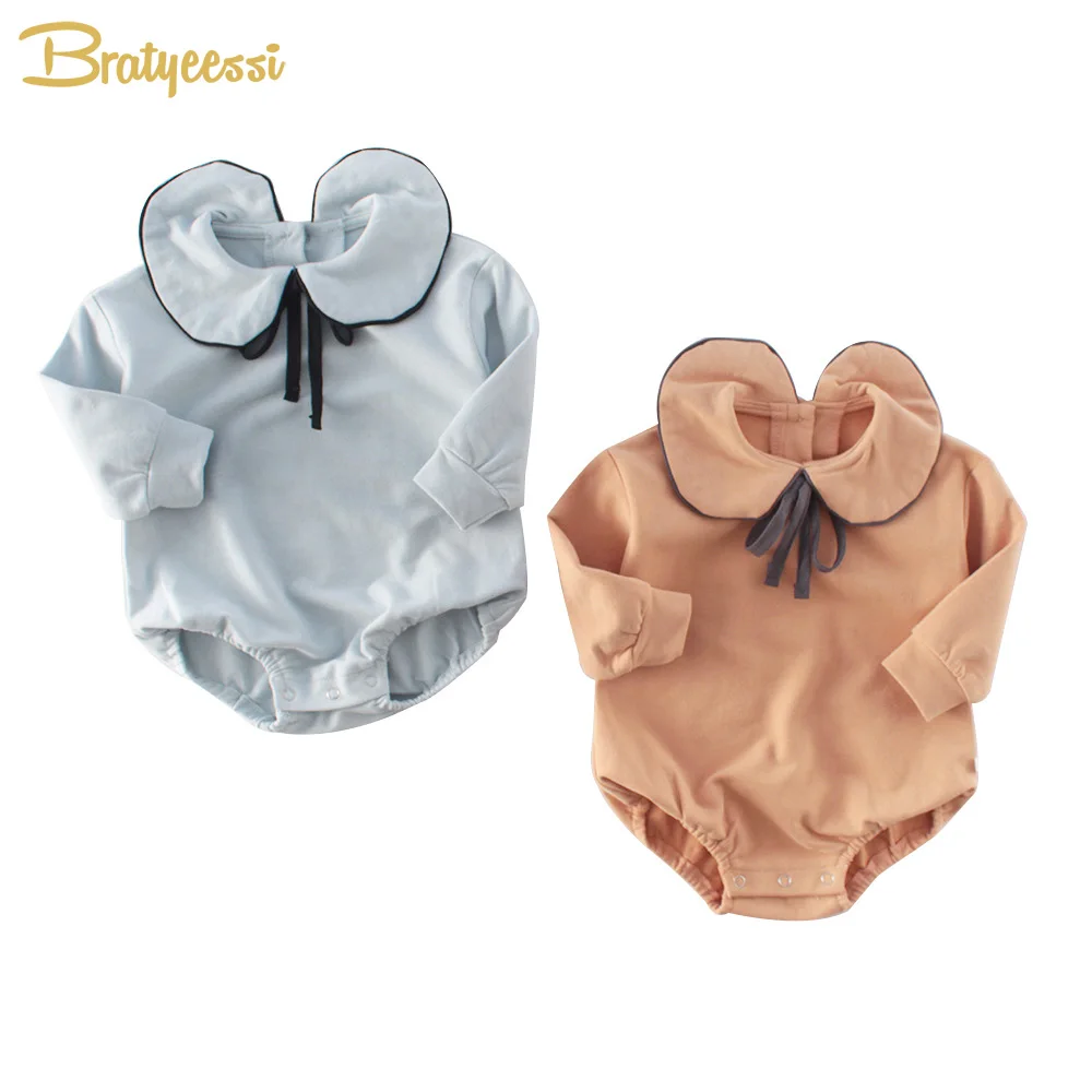 

New Spring Baby Onesie Peter Pan Collar Bow Baby Girl Romper Toddler Jumpsuit Cotton Infant Rompers Baby Girl Clothes