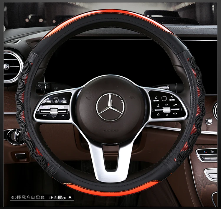 KKYSYELVA Sting-wheel черный кожаный чехол для рулевого колеса автомобиля 38 см крышка рулевого колеса Чехлы для рулевого колеса аксессуары для интерьера