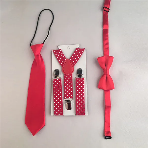Для детей от 1 до 8 лет, комплект с разноцветным галстуком-бабочкой на подтяжках для мальчиков, эластичные регулируемые подтяжки Галстуки для свадьбы, HHtr0005a01 - Цвет: Red Set