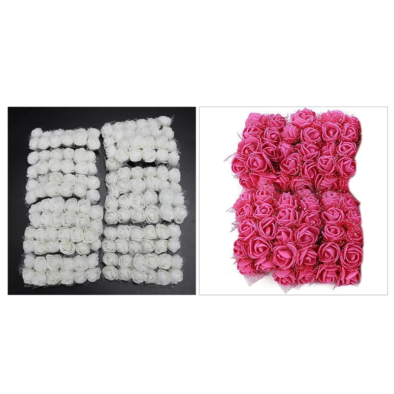 2 Pack 144Pcs Colourfast Foam Artificial Rose Flowers Wedding Bride Bouquet Party Decor, Rose Red& Cream
