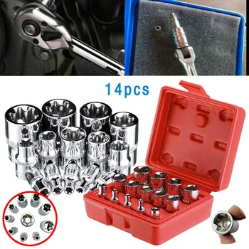 

14pcs E Torx Star Female Bit Socket Set 1/2 3/8 1/4 Inch Drive E4 -E24 Durable Alloy Steel Structure Car Accessories