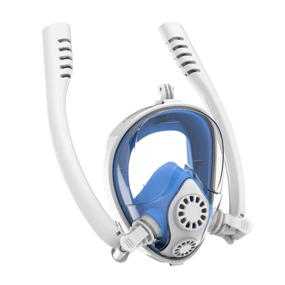 Маска для дайвинга полное лицо двойная трубка маска для подводного плавания сухая кожа погружение для детей и взрослых подводное плавание маска для подводного плавания противотуманная трубка - Цвет: Небесно-голубой