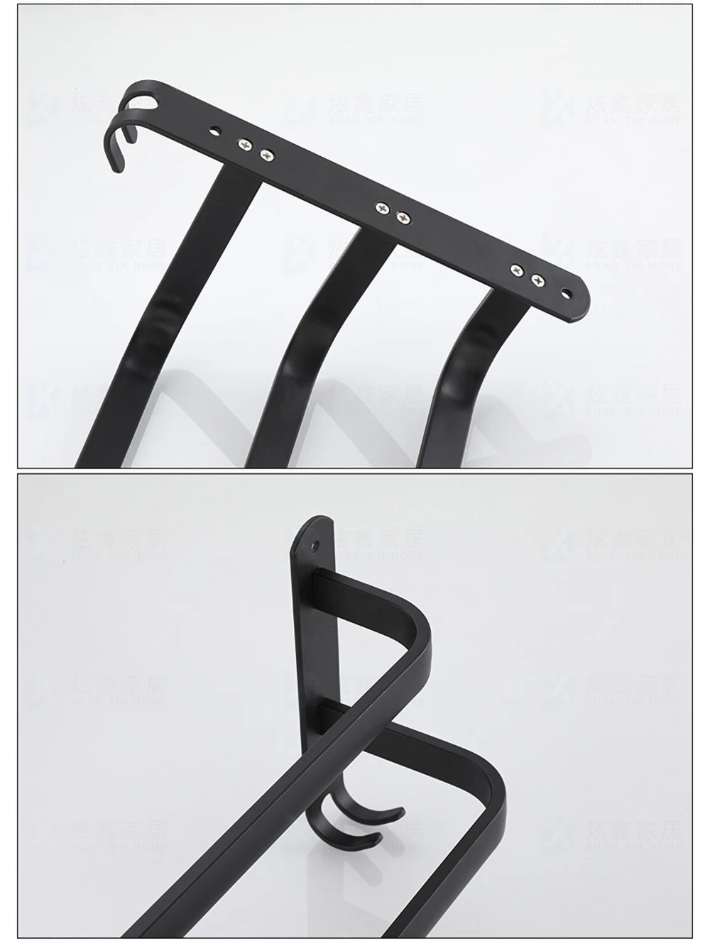 Bathroom Towel Rack 30-60CM Wall Mounted Shower Room Holder Kitchen Aluminum Multilayer Layer Wiht Hook Black Hanger Accessories