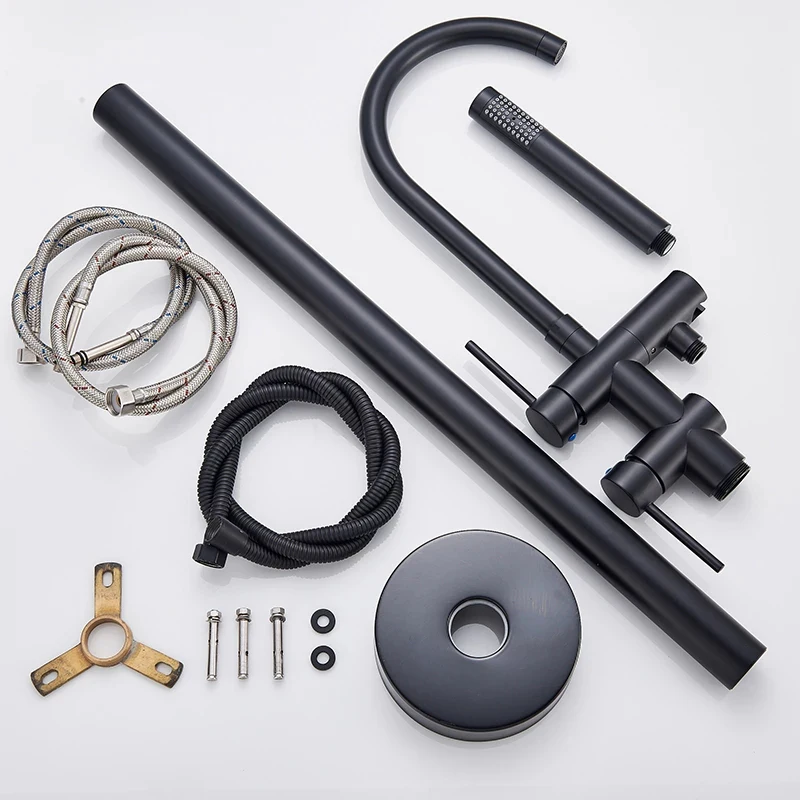 Shower Set Bathtub Faucet Shower Faucet Bathroom Matte Black Floor Standing Bathtub Faucet Shower Faucet 360 Rotation Swivel Spout With ABS Handshower Tap Mixer Shower