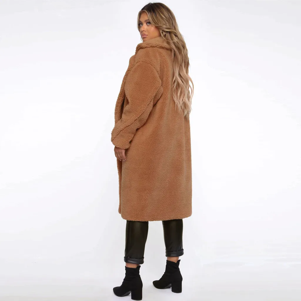 Пальто из искусственного меха, Женское зимнее пушистое плюшевое пальто, модное однотонное Свободное пальто с длинным рукавом, теплая мягкая верхняя одежда Teddy Jassen Fourrure