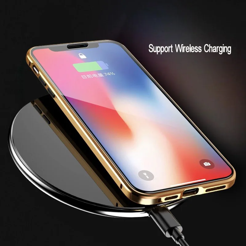 360 металлический магнитный адсорбционный чехол для iPhone XS MAX X XR 8 7 Plus 6 6s 11 Чехол двусторонний стеклянный Магнитный чехол 7 Plus Funda