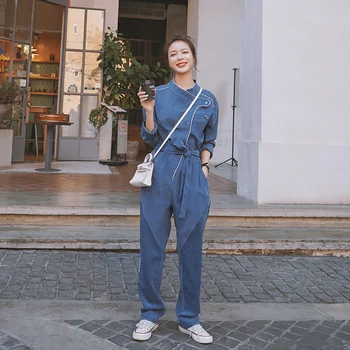 

Jumpsuits for Women 2020 Long Sleeve Asymmetric Placket Design Loose Casual Harem Pants Ladies Streetwear Overalls Trousers