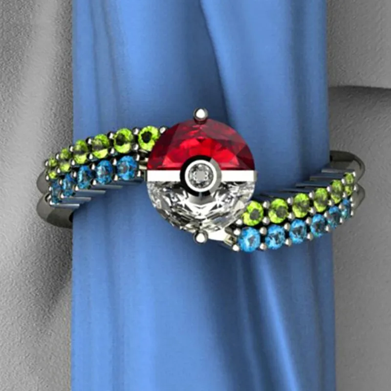 Luxury Female Crystal Red White Ball Ring Vintage Silver Color Wedding Finger Ring Promise Love Engagement Rings For Women
