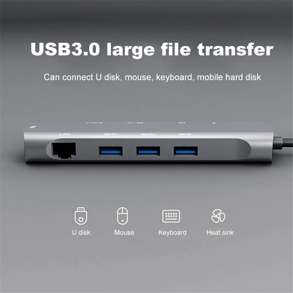 Набор контактов для тестирования 10 в 1 Тип C на HDMI многофункциональная док-станция для USB3.0 концентратор Быстрая зарядка PD VGA/RJ45/HDMI/TF/SD карты/3,5 мм аудио Порты и разъёмы